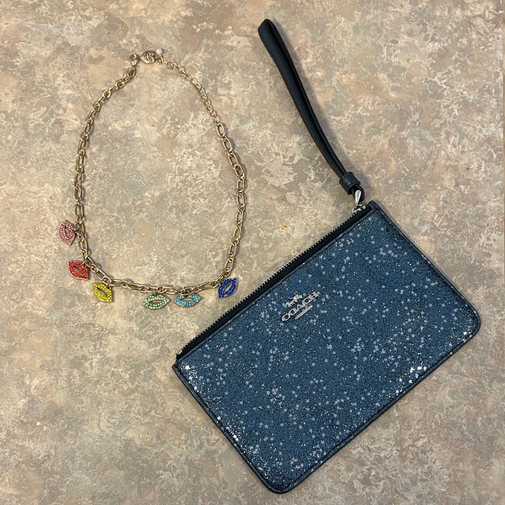*Betsy Johnson Necklace & Coach Sparkling Blue Wristlet Duo*